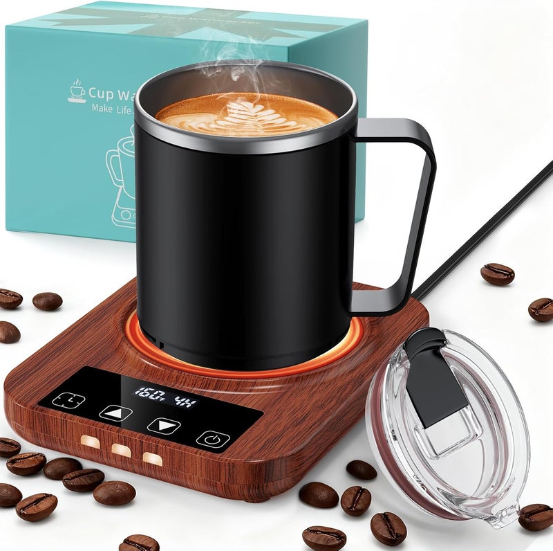 Mabahoo Coffee Mug Warmer & Mug Set for Desk, 36W Electric Coffee Mug Warmer with 16oz Cup, Smart Coffee Heater with 9 Temp Settings & Auto Shut Off, Home Office Desk Accessory, Gifts for Women Men, Wood - Image 1